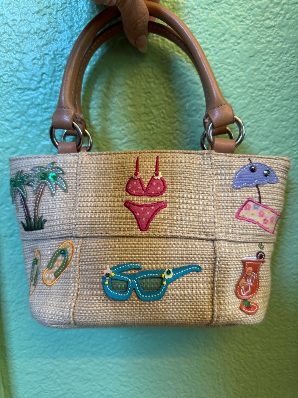 👙Embellished Tropical 🌴 Vintage Style Straw Tote in Beige🍹